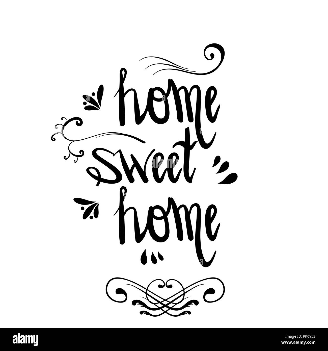 Hand Lettering Sweet Home with Decor Elements. Old Vintage Calligraphic Poster Stock Vector