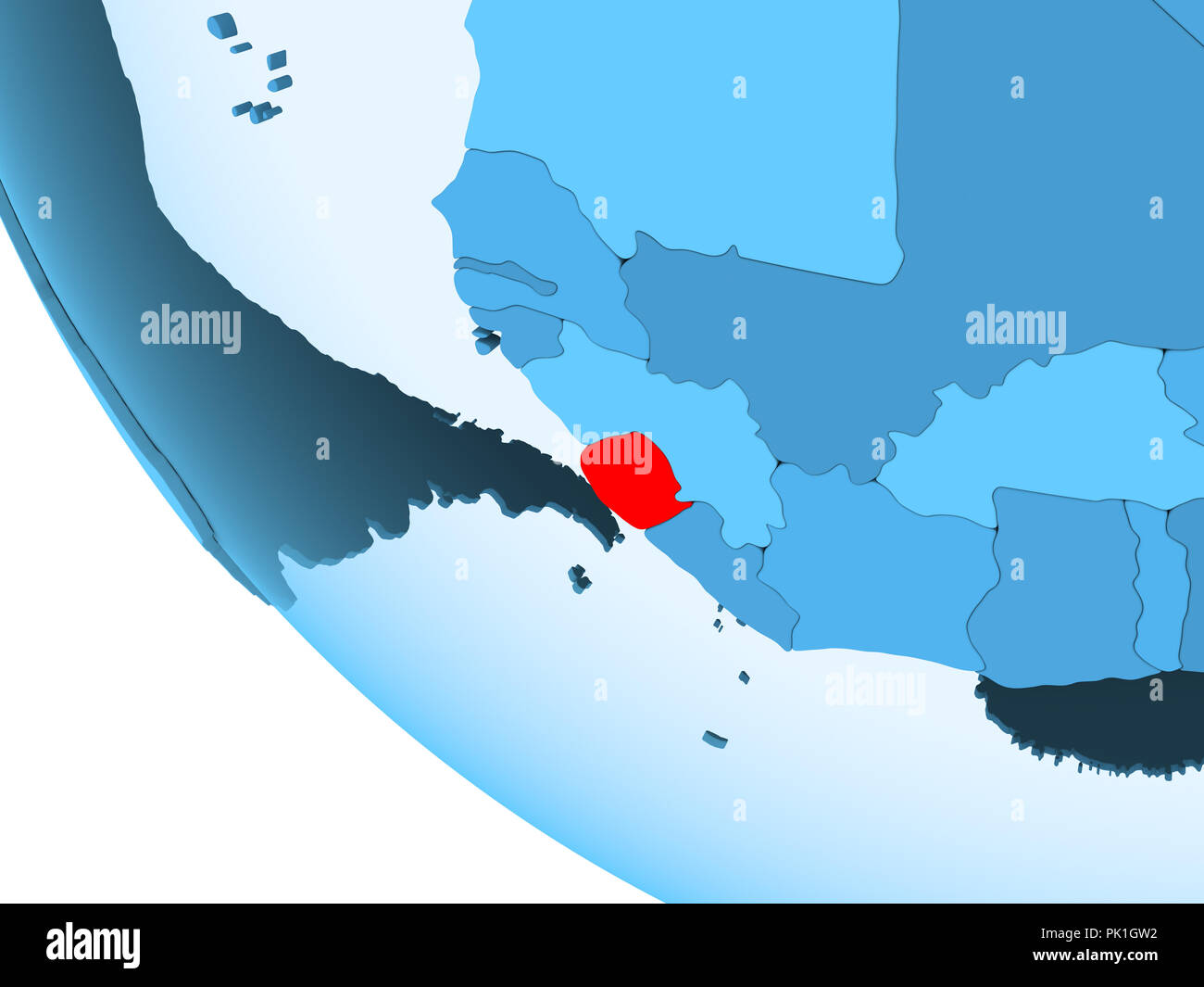 Sierra Leone highlighted in red on blue political globe with ...