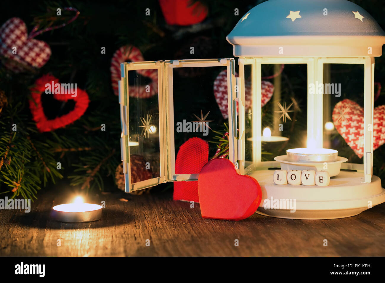 Winter Decorate Dark Lantern Holiday Snow Fairy Stock Photo