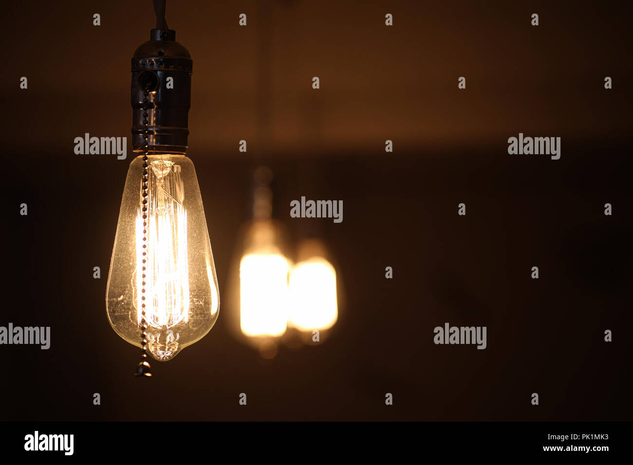 Lamps with tungsten filament. Edison's light bulb. Filament fila Stock