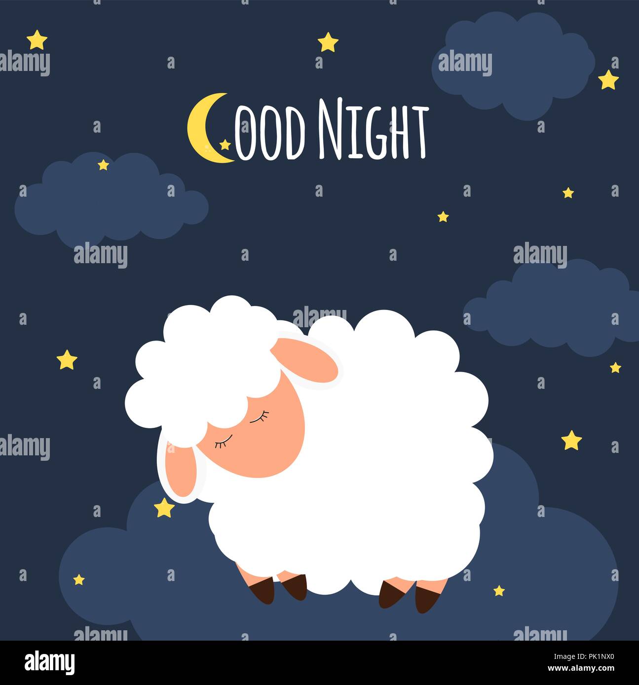 Cute little sheep on the night sky. Good night. vector illustration Stock Vector