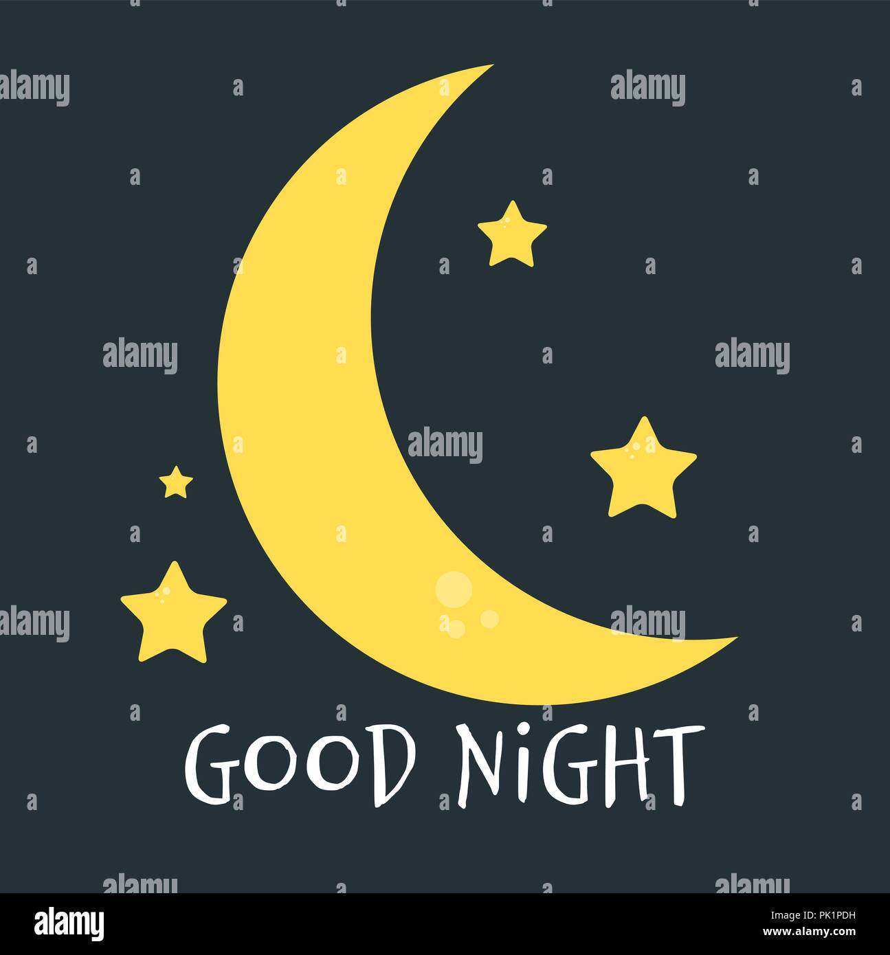 Cute little Moon on the night sky. Good night. vector illustration
