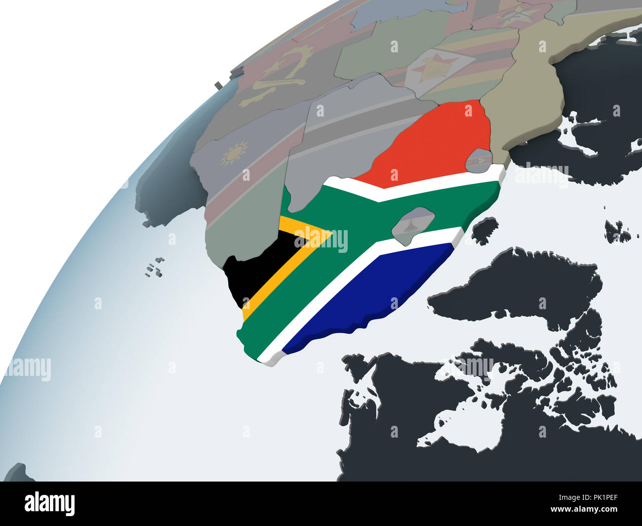 South Africa on political globe with embedded flag. 3D illustration ...