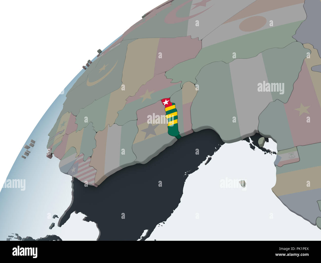 Togo on political globe with embedded flag. 3D illustration Stock Photo ...