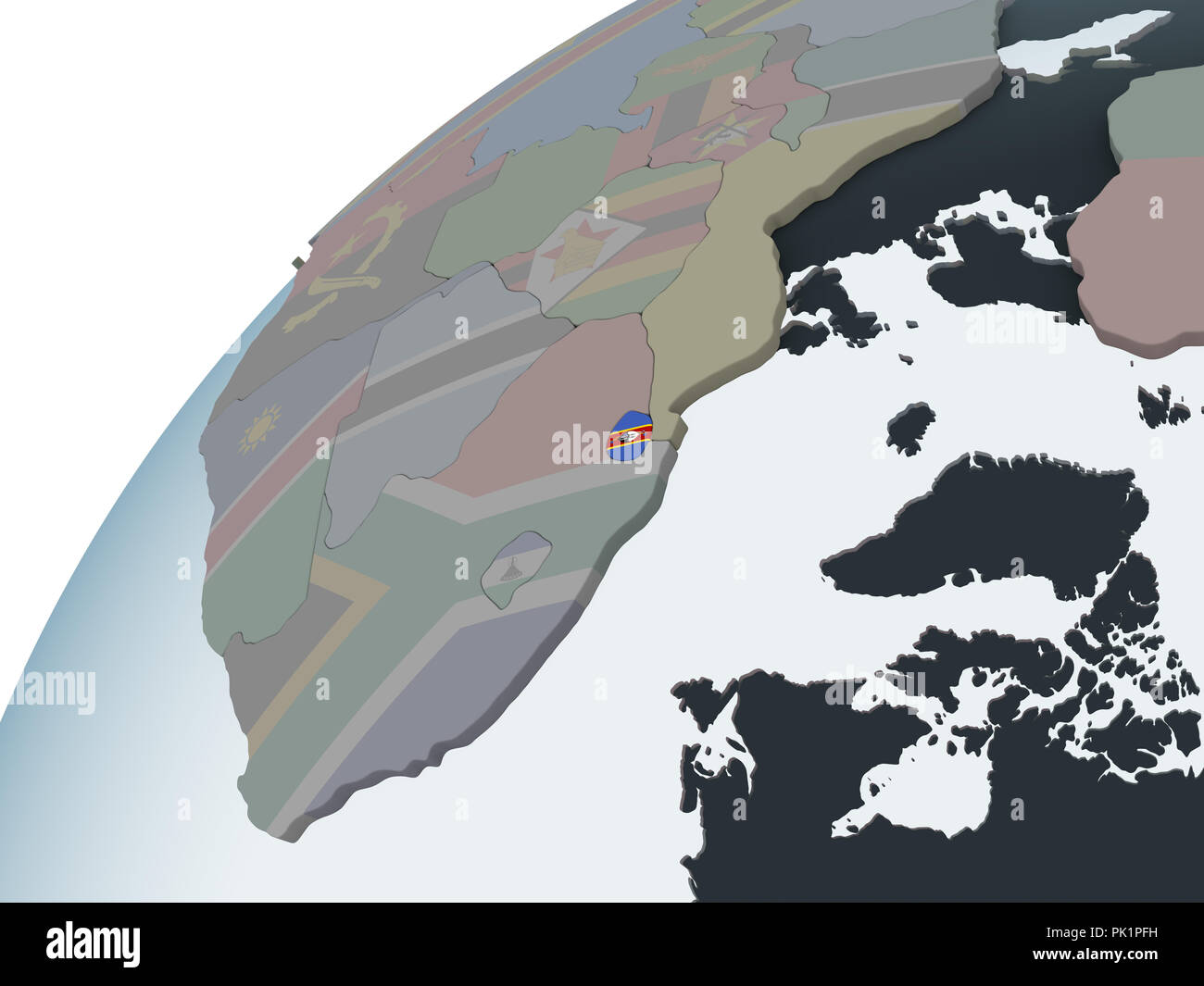 Swaziland on political globe with embedded flag. 3D illustration Stock ...
