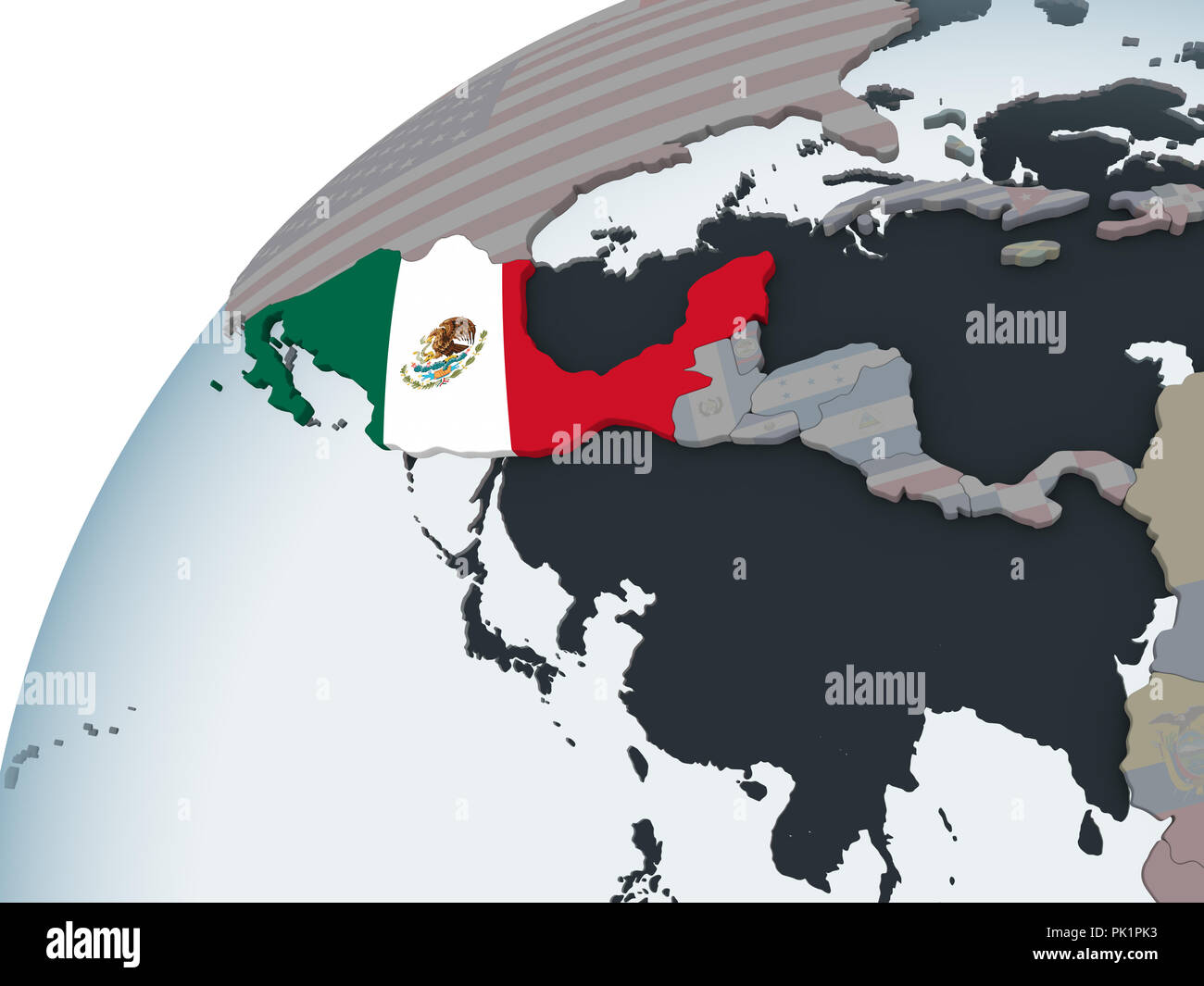Mexico on political globe with embedded flag. 3D illustration Stock ...