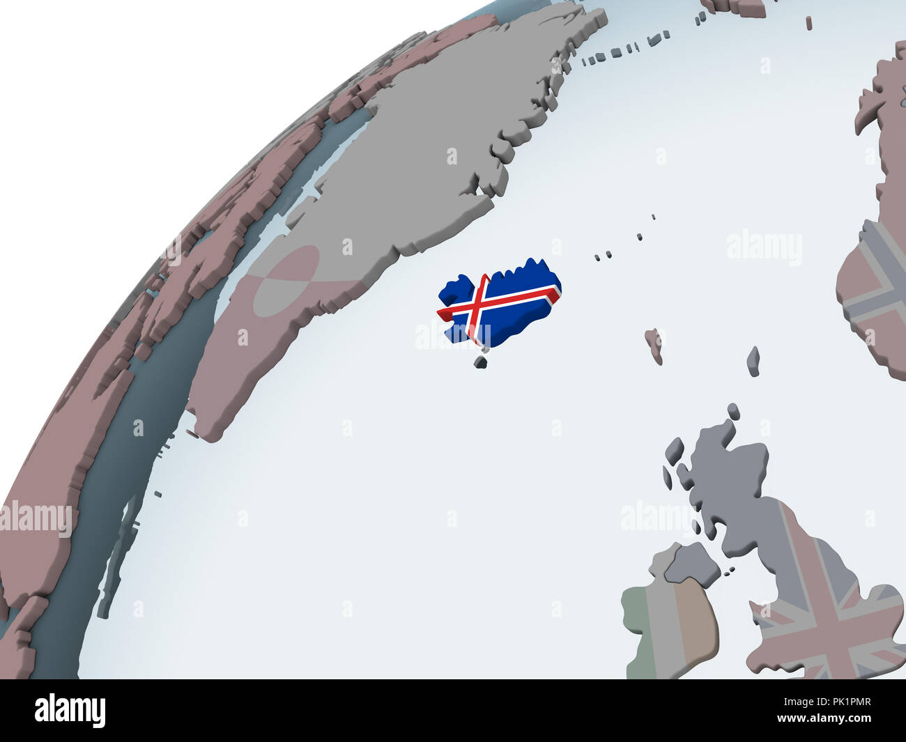 Iceland on political globe with embedded flag. 3D illustration Stock ...