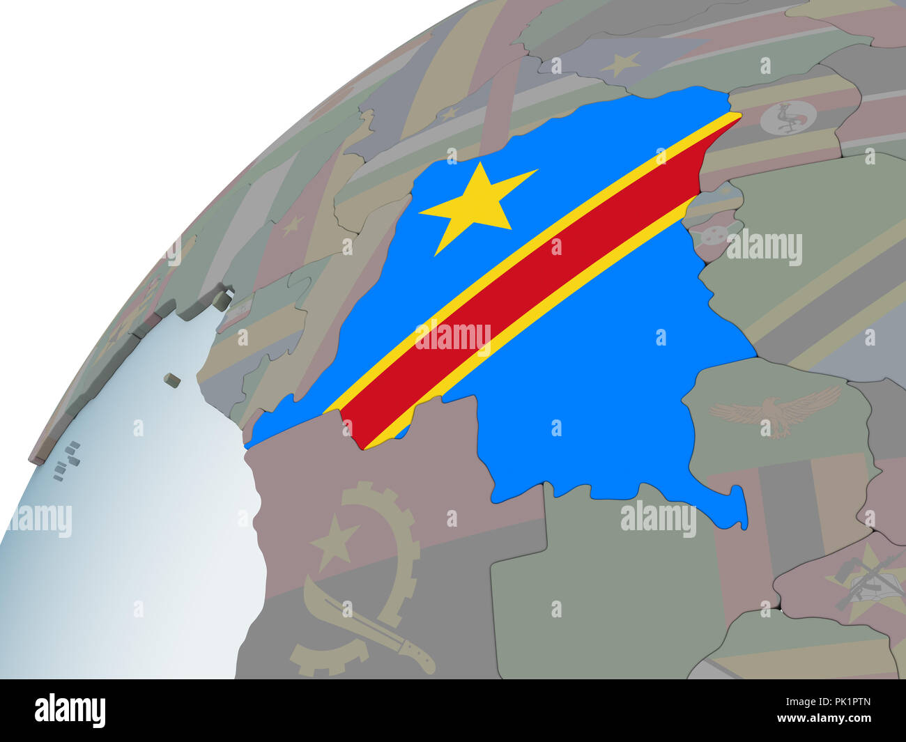 Democratic Republic of Congo on political globe with embedded flag. 3D ...