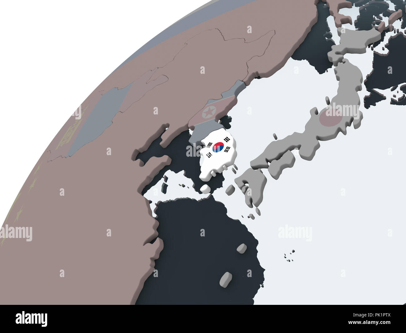 South Korea on political globe with embedded flag. 3D illustration ...