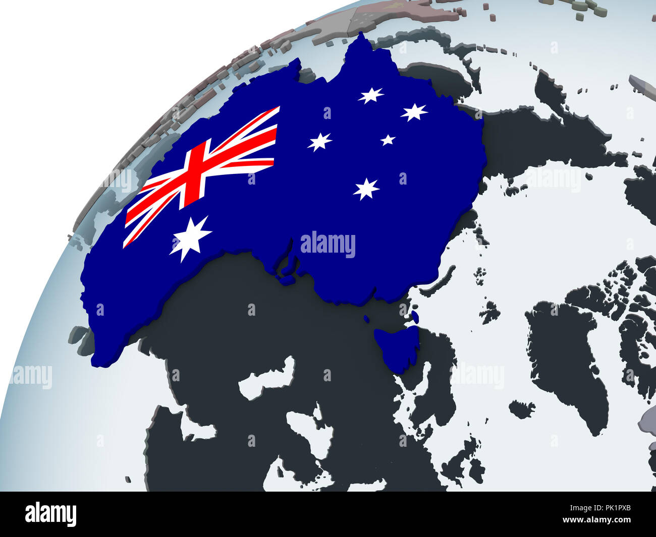 Australia on political globe with embedded flag. 3D illustration Stock ...