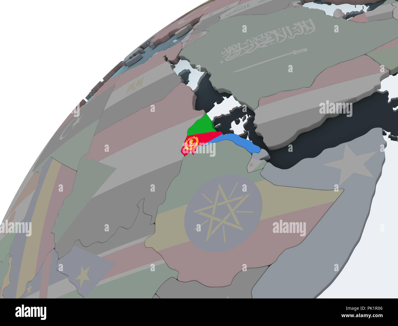 Eritrea on political globe with embedded flag. 3D illustration Stock ...