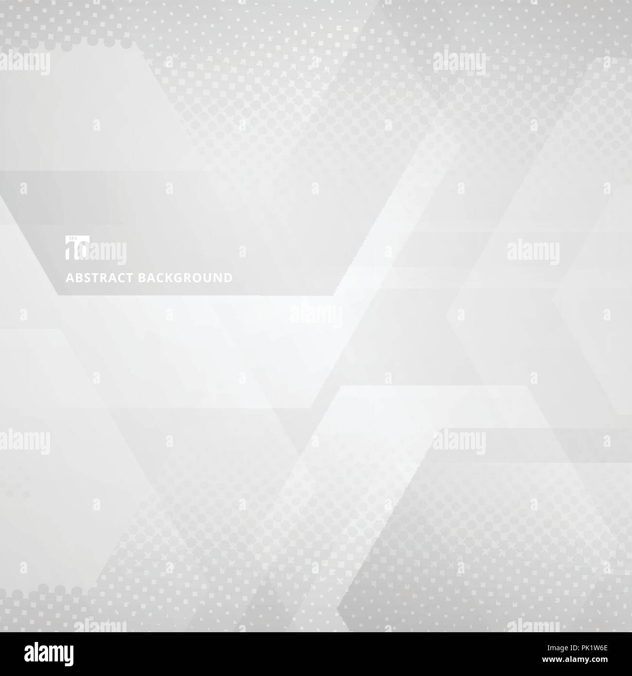 Abstract geometric hexagons overlapping with halftone white and gray ...