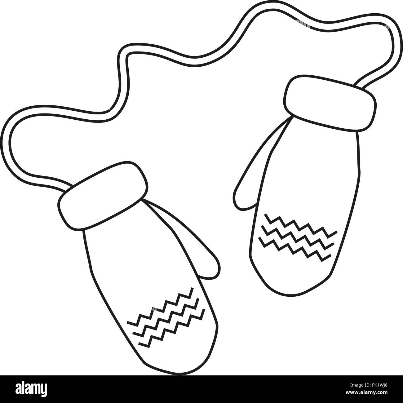 Line art black and white 2 connected winter gloves Stock Vector Image ...
