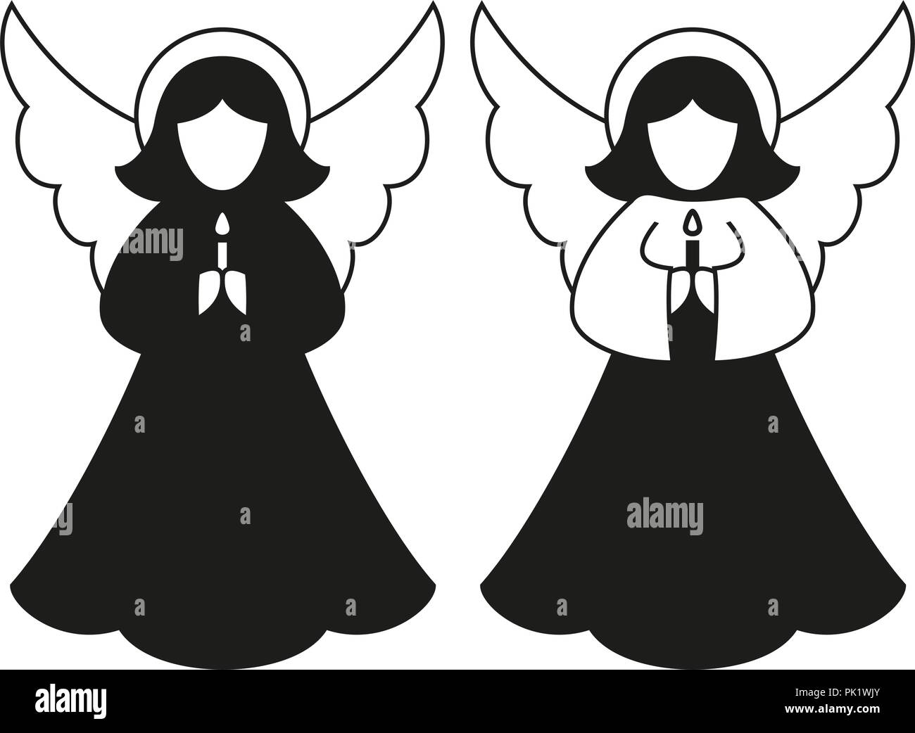 Black and white christmas angel pair silhouette Stock Vector