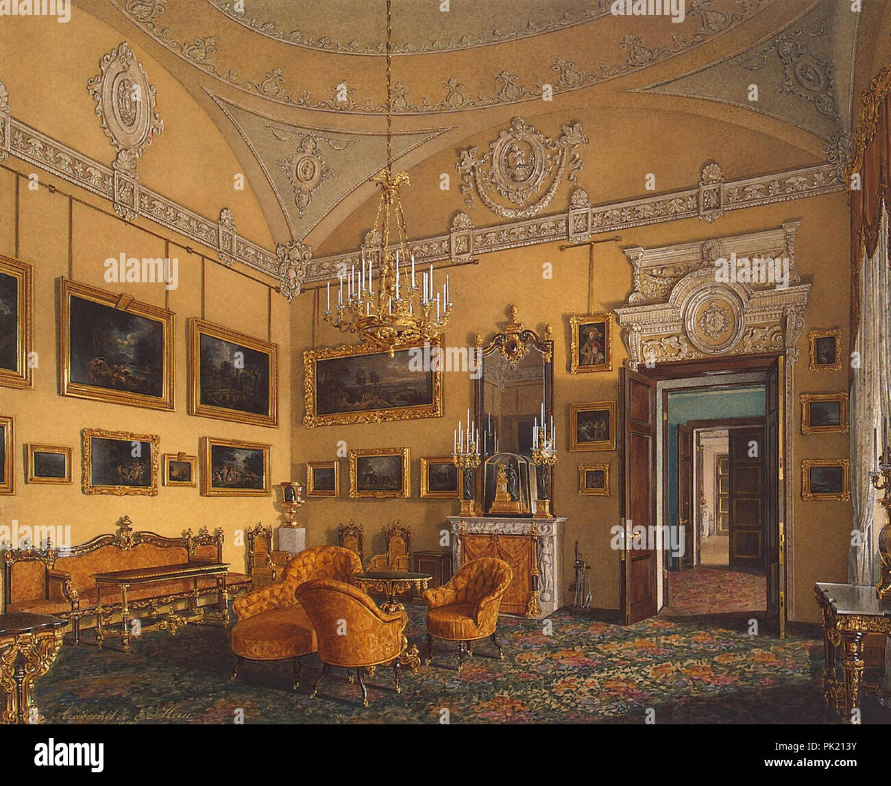 Hau  Edward Petrovich - Interiors of the Winter Palace - the First Reserved Apartment. the Drawing-Room of Duke M. Leuchtenberg Stock Photo