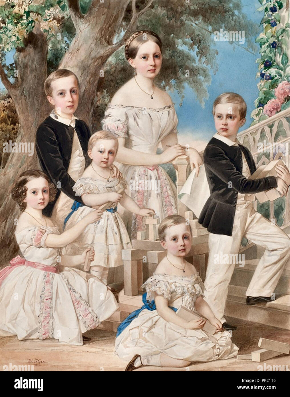 Hau  Vladimir Ivanovich - Portrait of the Children of the Duke of Leuchtenberg Stock Photo