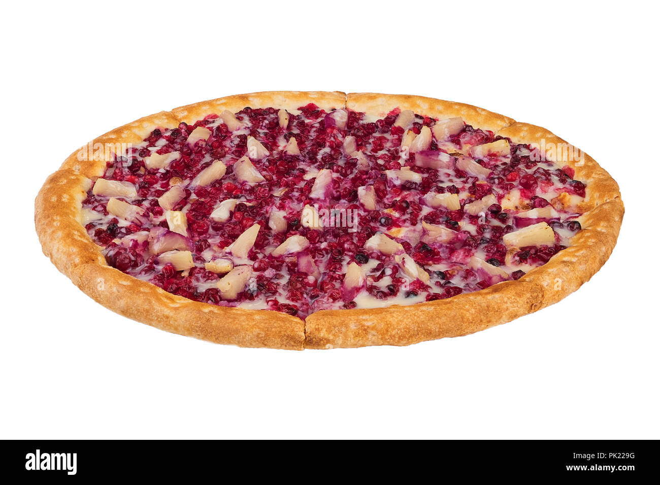 Tasty pizza with pineapple isolated on white background Stock Photo
