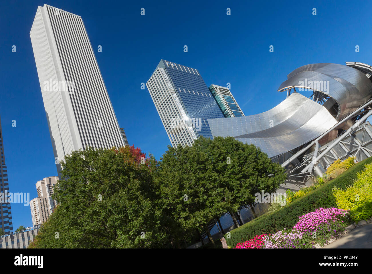 Summer flowers in bloom, Millennium Park, Chicago city center, Illinois