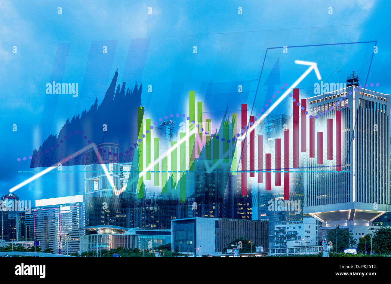 Composing with business building and stock chart Stock Photo Alamy