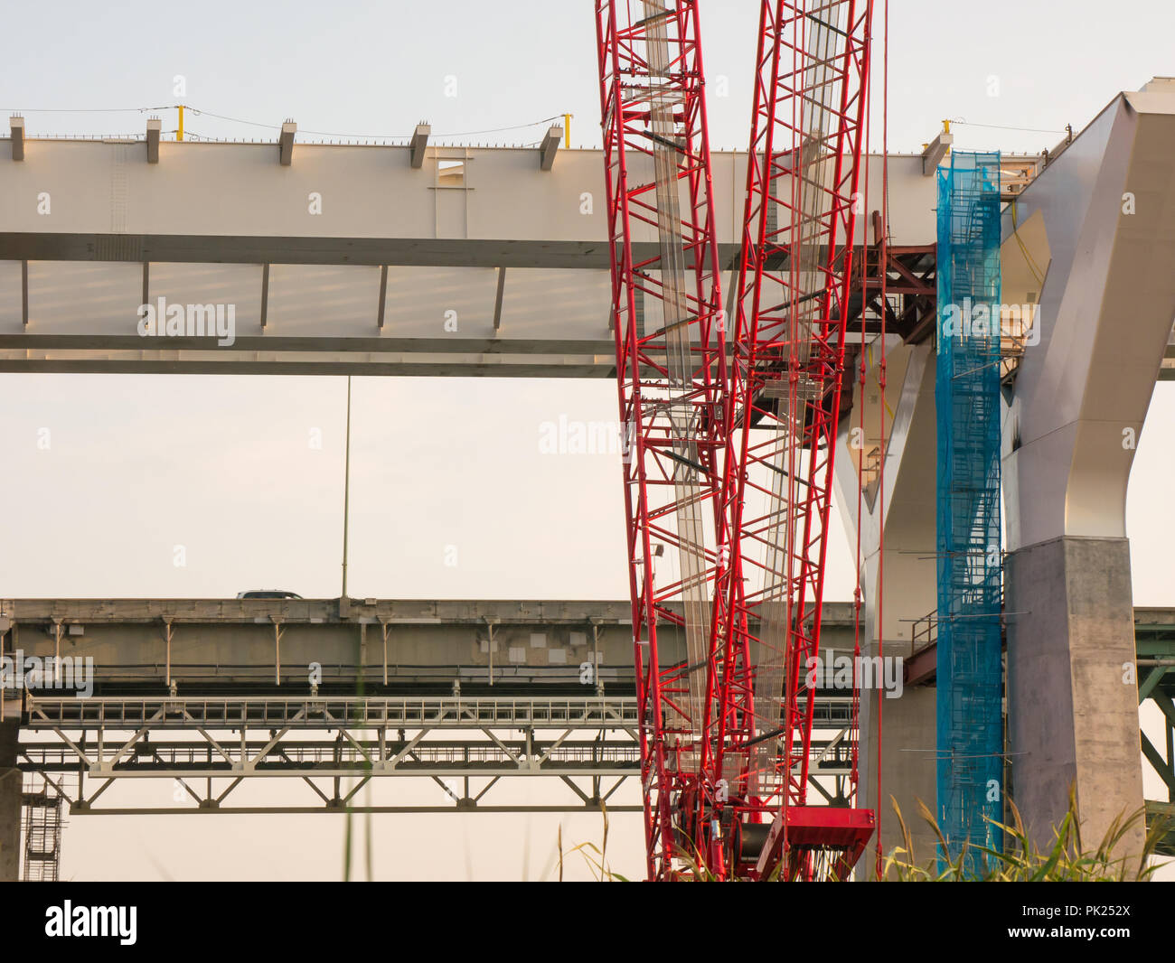 Major bridge construction site at the golden hour, Montreal, quebec, Canada. Stock Photo