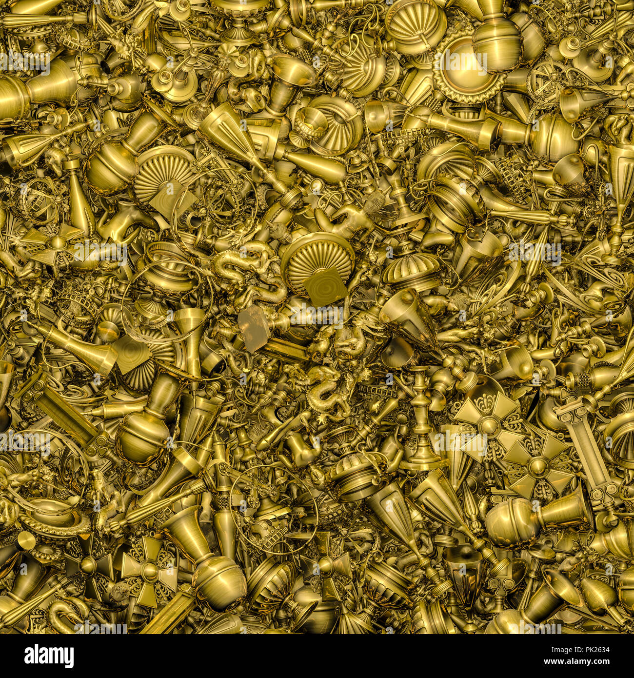 Gold treasure background / 3D illustration of golden treasure trove Stock Photo