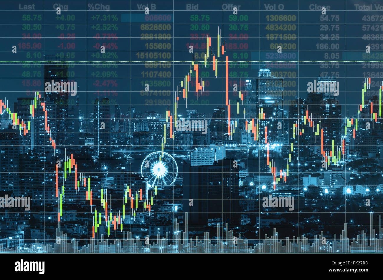 Stock market exchange information and Trading graph on the cityscape at  night background,Business trading concept Stock Photo - Alamy