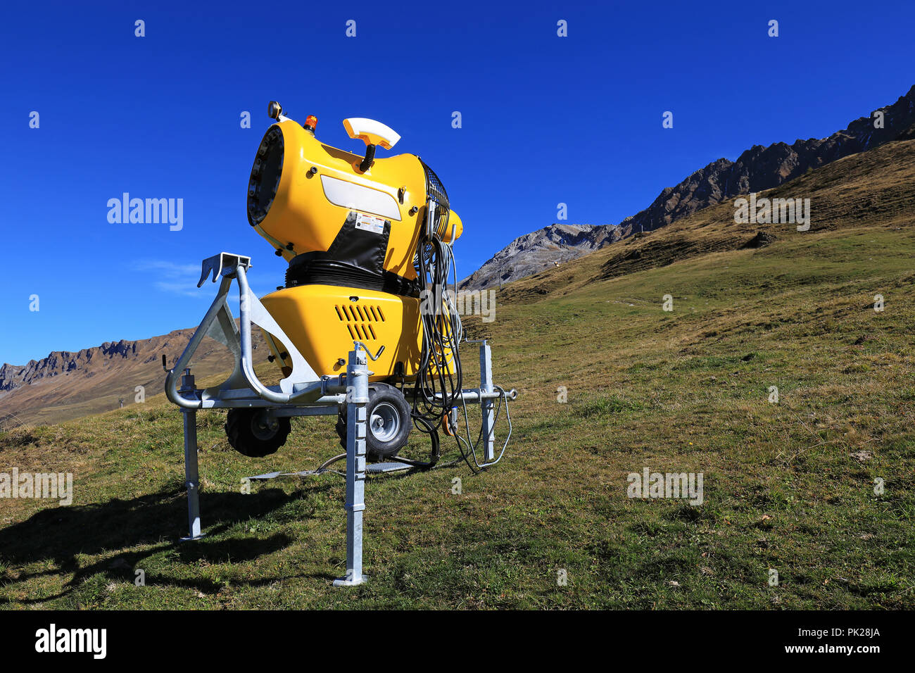 Snow machine in the swiss alps, Lenzerheide, Switzerland Stock Photo