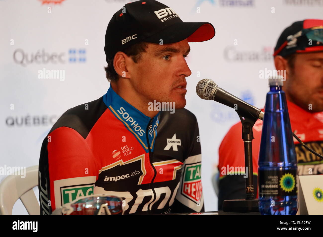 Montreal, Canada, 9/9/2018. A very disappointed Greg Van Avermaet of BMC Racing at the post race news conference  of  the Grand Prix Cycliste race in  Stock Photo