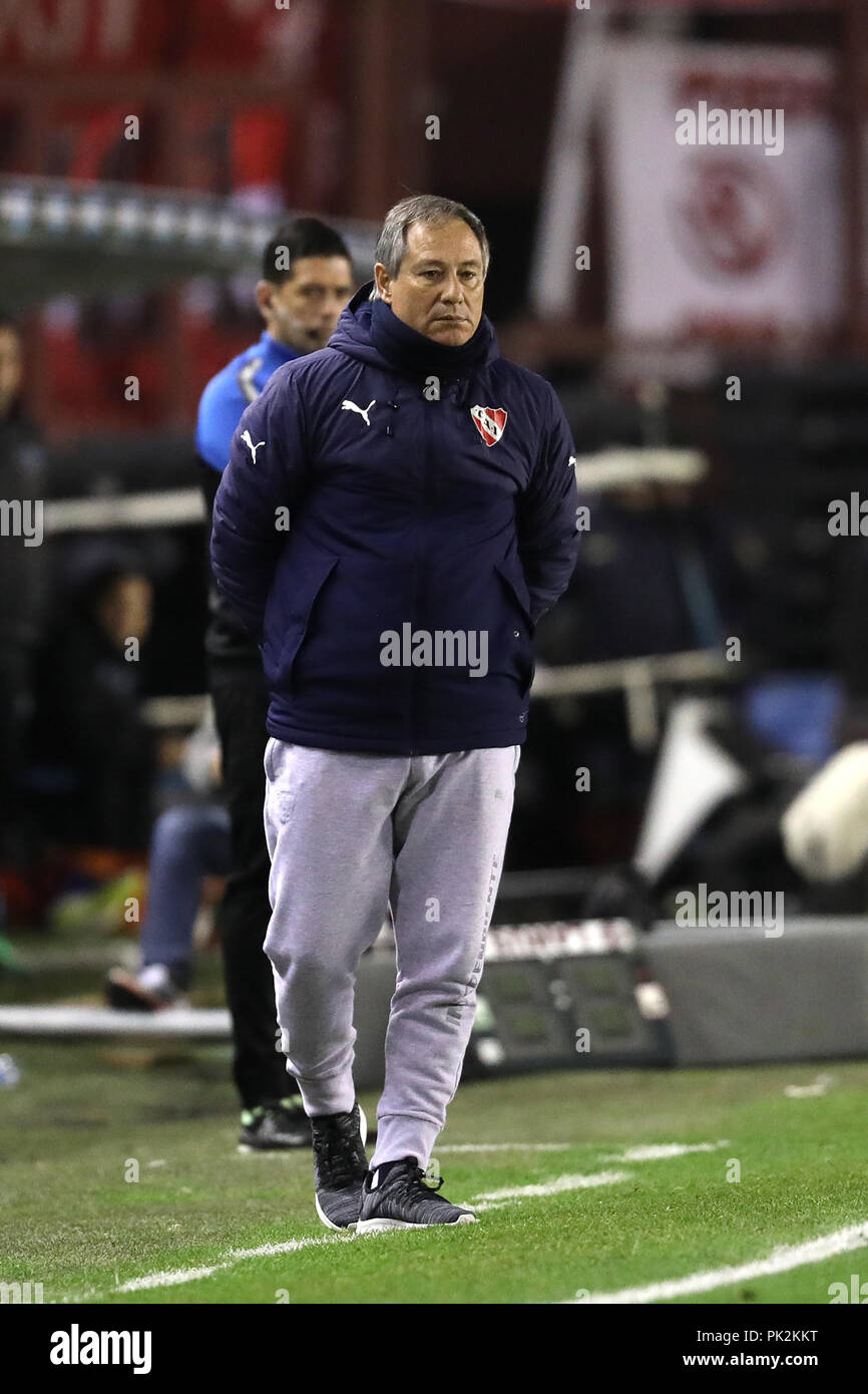 Buenos Aires, Argentina. 10th September, 2018. Ariel Holan (independiente) walking the feield while facing Brown in Buenos Aires, Argentina. Credit: Canon2260/Alamy Live News Stock Photo