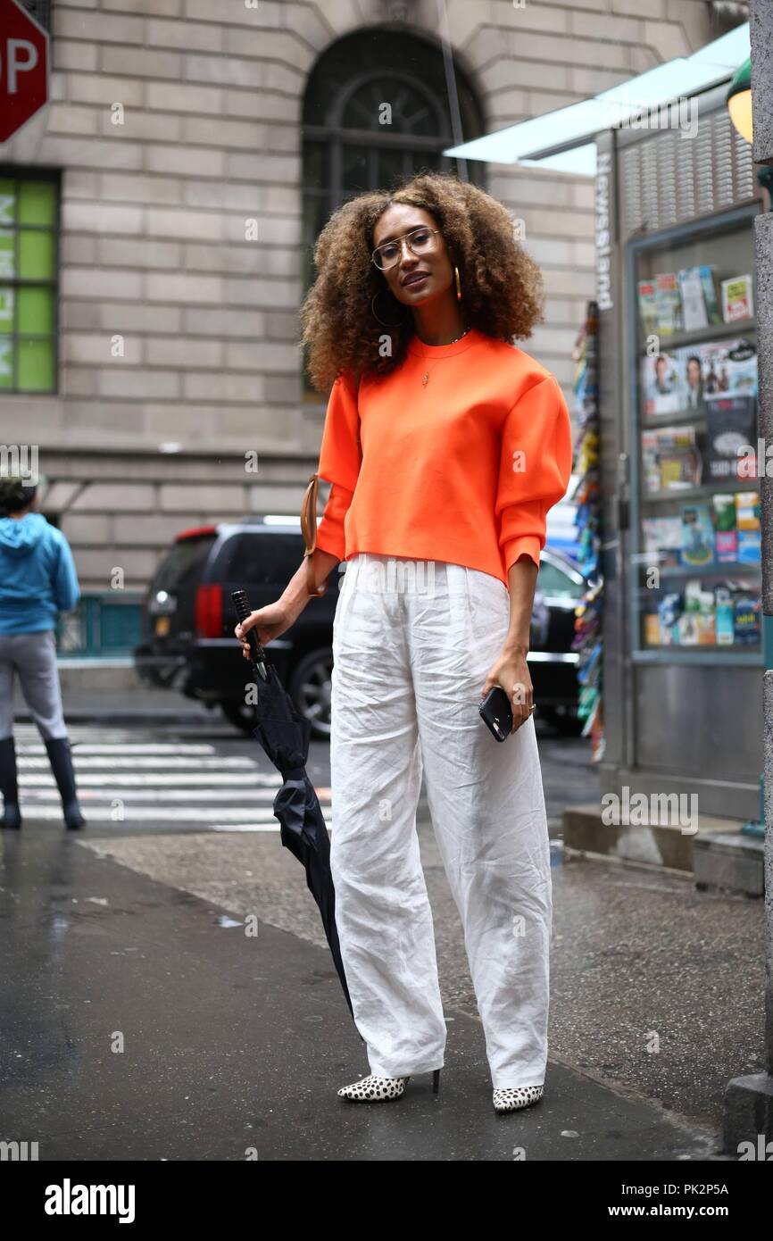 Elaine Welteroth posing on the street outside the Tibi show during New York  Fashion Week - Sept 9, 2018 - Photo: Runway Manhattan ***For Editorial Use  Only?***
