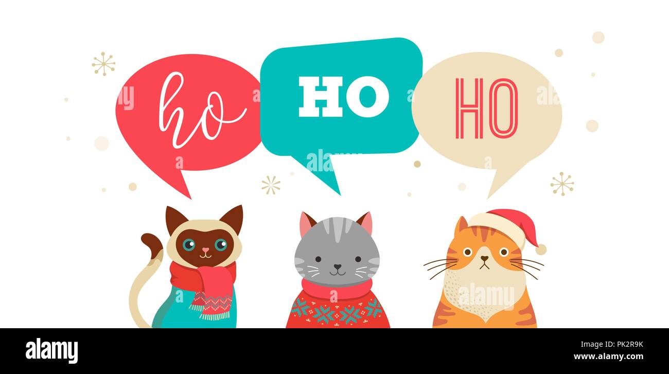 Merry Christmas greeting, banner with cute cats characters, vector collection  Stock Vector