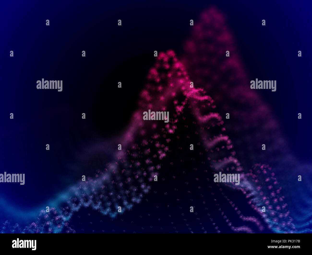 Digital landscape with flowing dots. 3D particle sound waves. Stock Vector