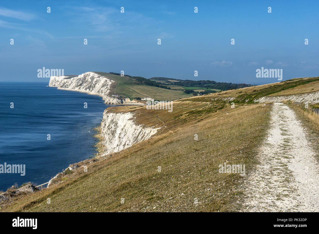 The coastal Path going to Freshwater Bay on the Isle of Wight Stock Photo