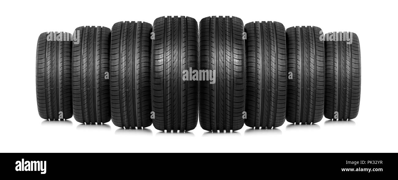 Group of car tires isolated on white Stock Photo Alamy