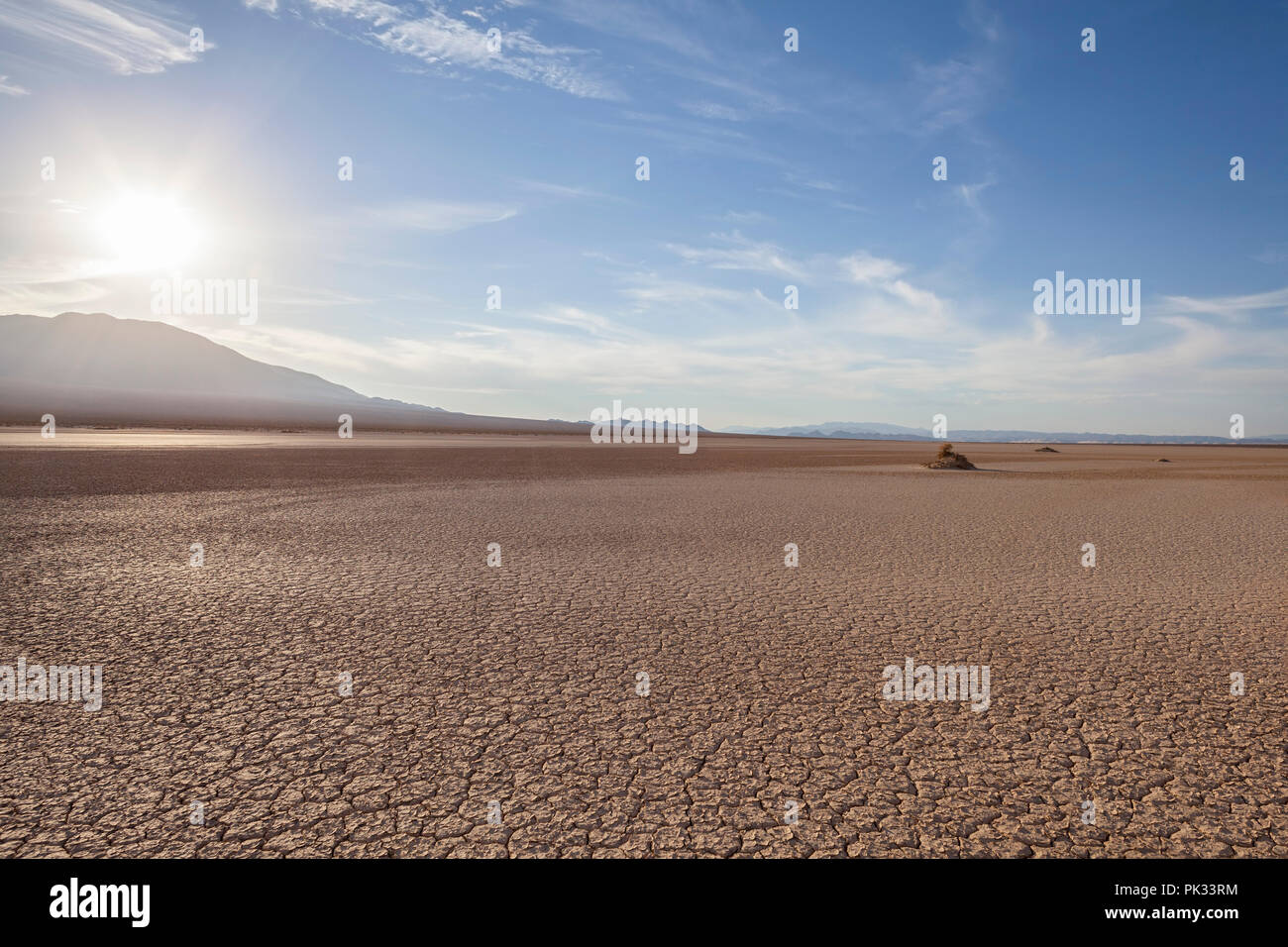 Late afternoon view of dry lake close to Death Valley National Park in California's Mojave desert. Stock Photo