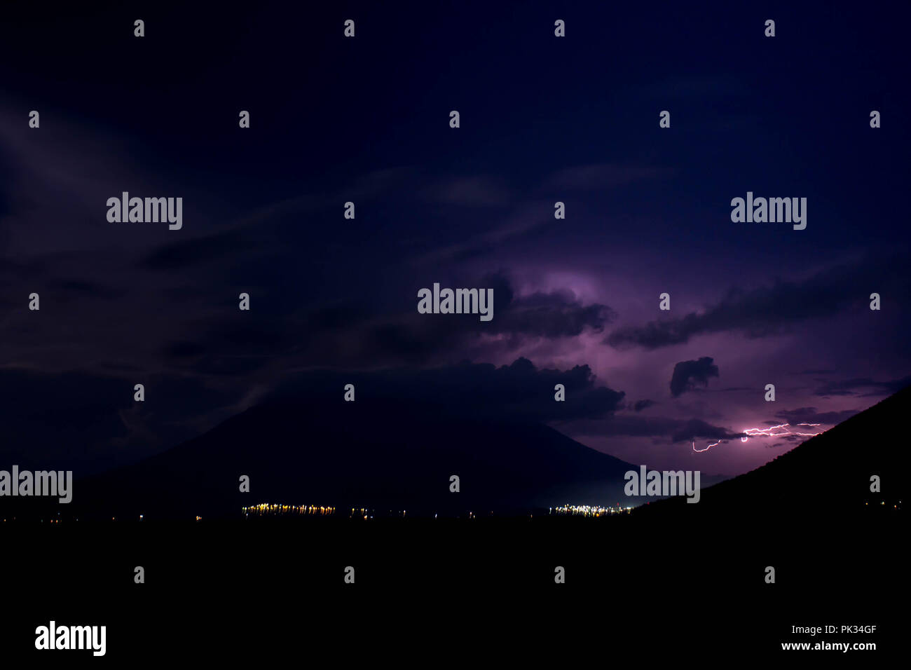 Lightning Strike at Lake Atitlan Stock Photo