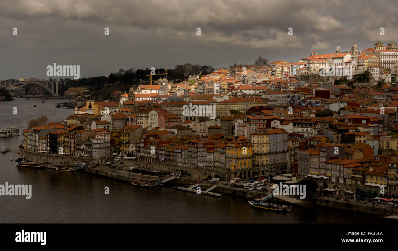 Porto is the second-largest city in Portugal after Lisbon and one of the major urban areas of the Iberian Peninsula. Stock Photo