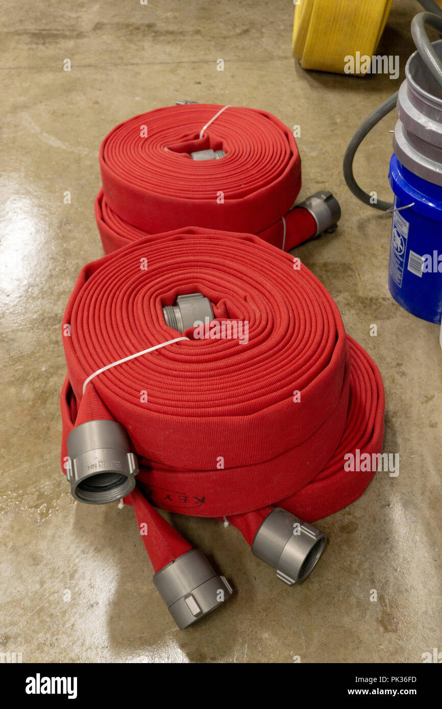 Fire fighting equipment: Hoses and nozzles etc. Stock Photo