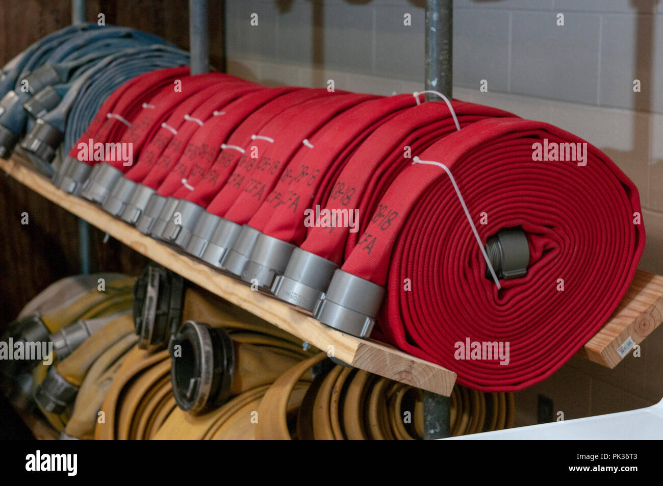 Fire fighting equipment Hoses and nozzles etc Stock Photo Alamy