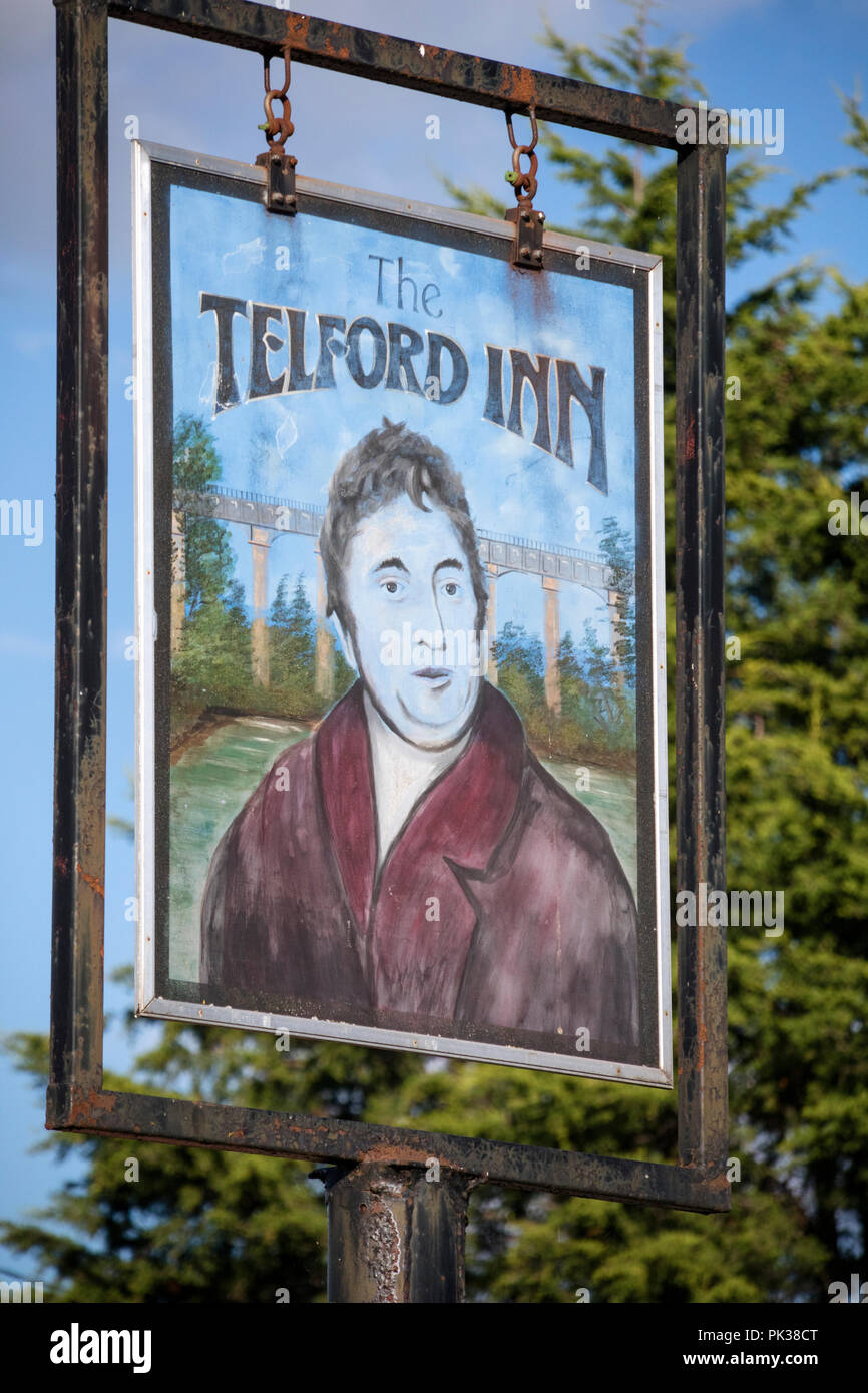 Sign for the canalside Telford Inn, Trevor, Wales, UK Stock Photo