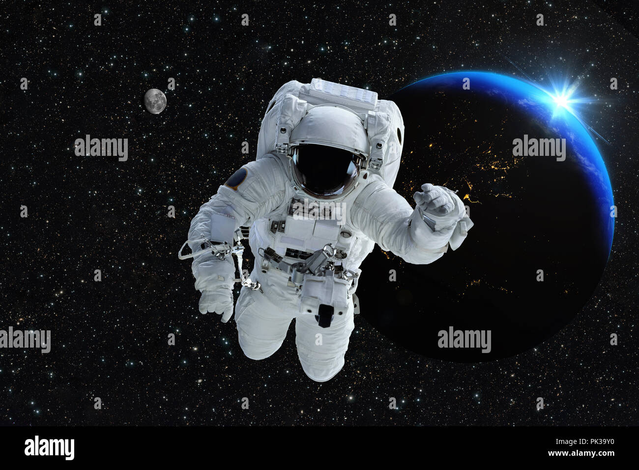 Astronaut spaceman suit outer space solar system people universe. Elements  of this image furnished by NASA. Stock Illustration