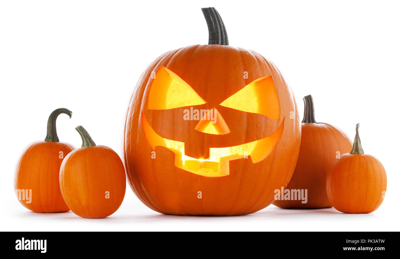 Group of Halloween Pumpkins isolated on white background Stock Photo ...