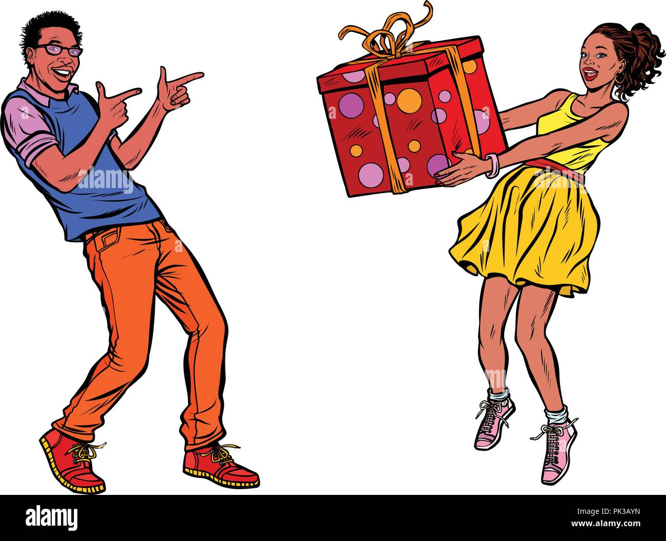 African couple with gift box Stock Vector