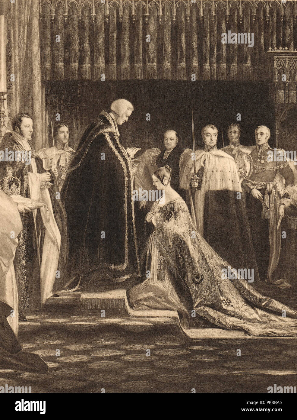 Coronation of Queen Victoria, 28 June 1838, Westminster Abbey, receiving the sacrament Stock Photo