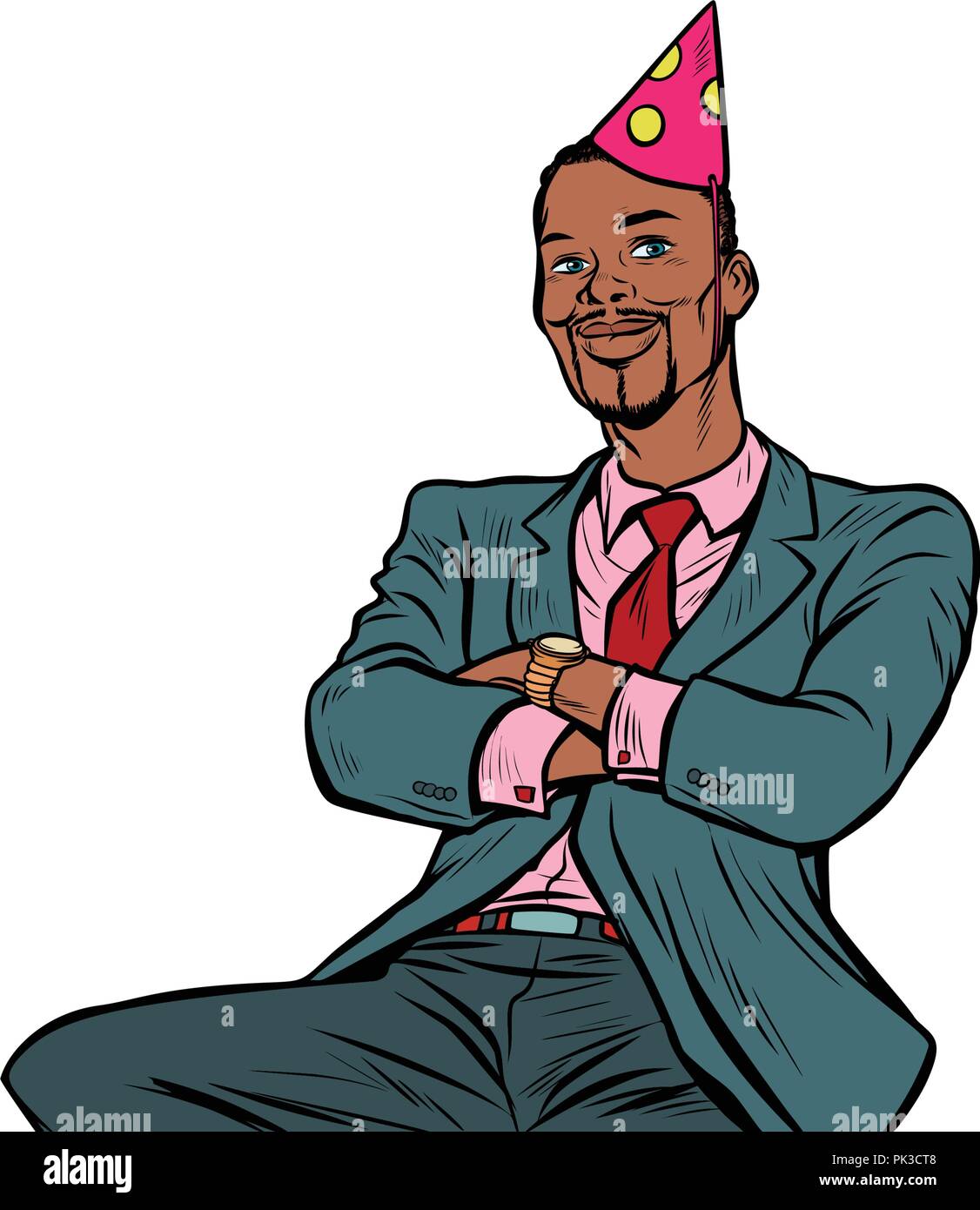 pop art Afrikan businessman birthday greetings anniversary celeb Stock Vector