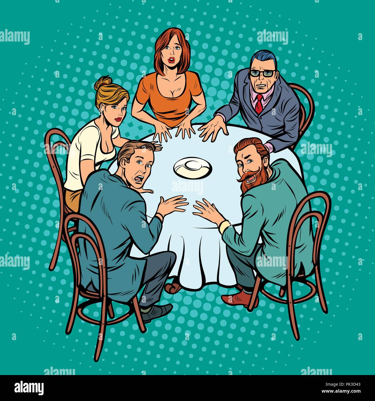 occult seance, people at the table Stock Vector