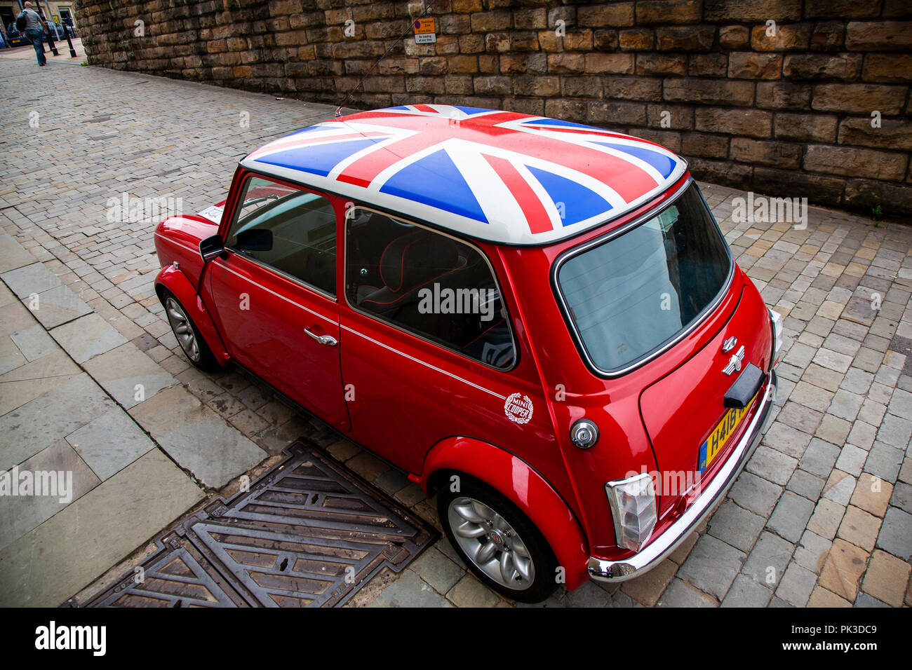 Red mini with union jack roof hi-res stock photography and images