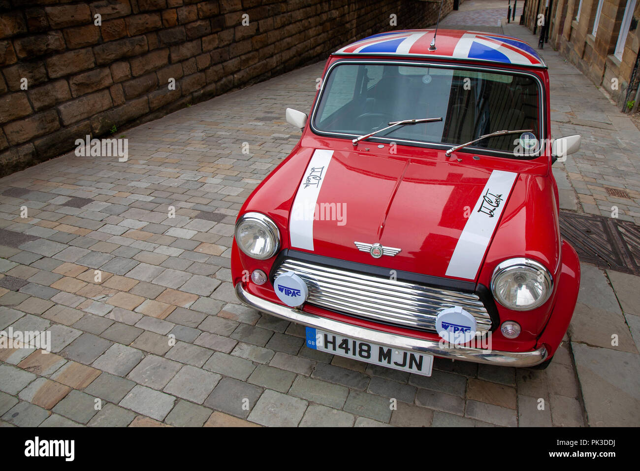 Red mini with union jack roof hi-res stock photography and images