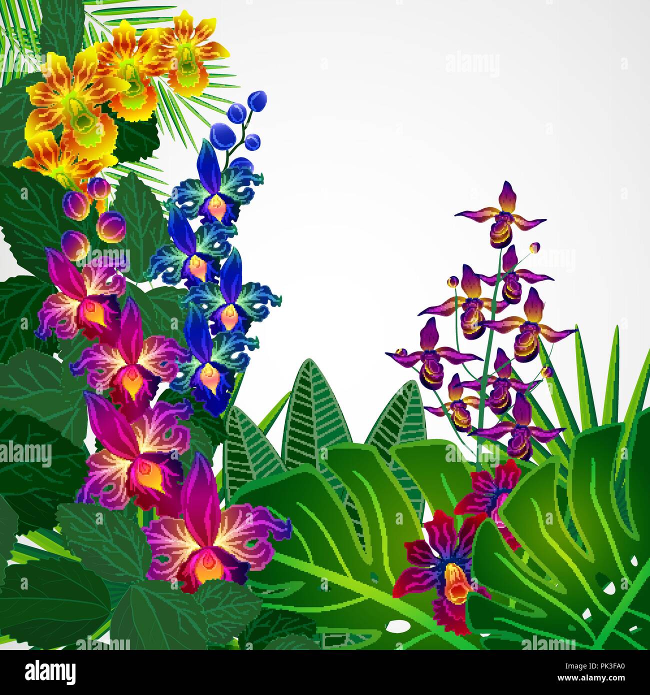Tropical flowers and leaves. Floral design background Stock Vector ...