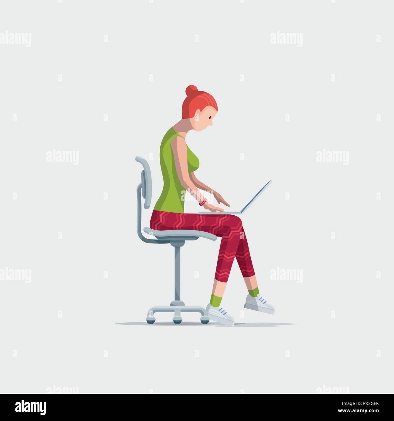 Cartoon Girl Sitting Desk Working Stock Photos Cartoon Girl